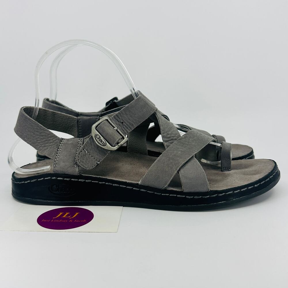 Chaco Women's Wayfarer Loop Gray Leather Adjustable Sandals JCH107962 Size 8